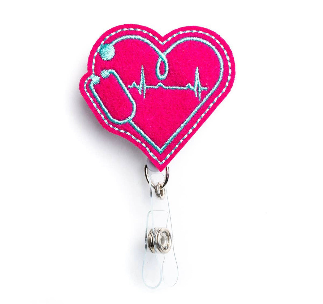 Retractable Beaded Hearts Magnetic Badge Holder
