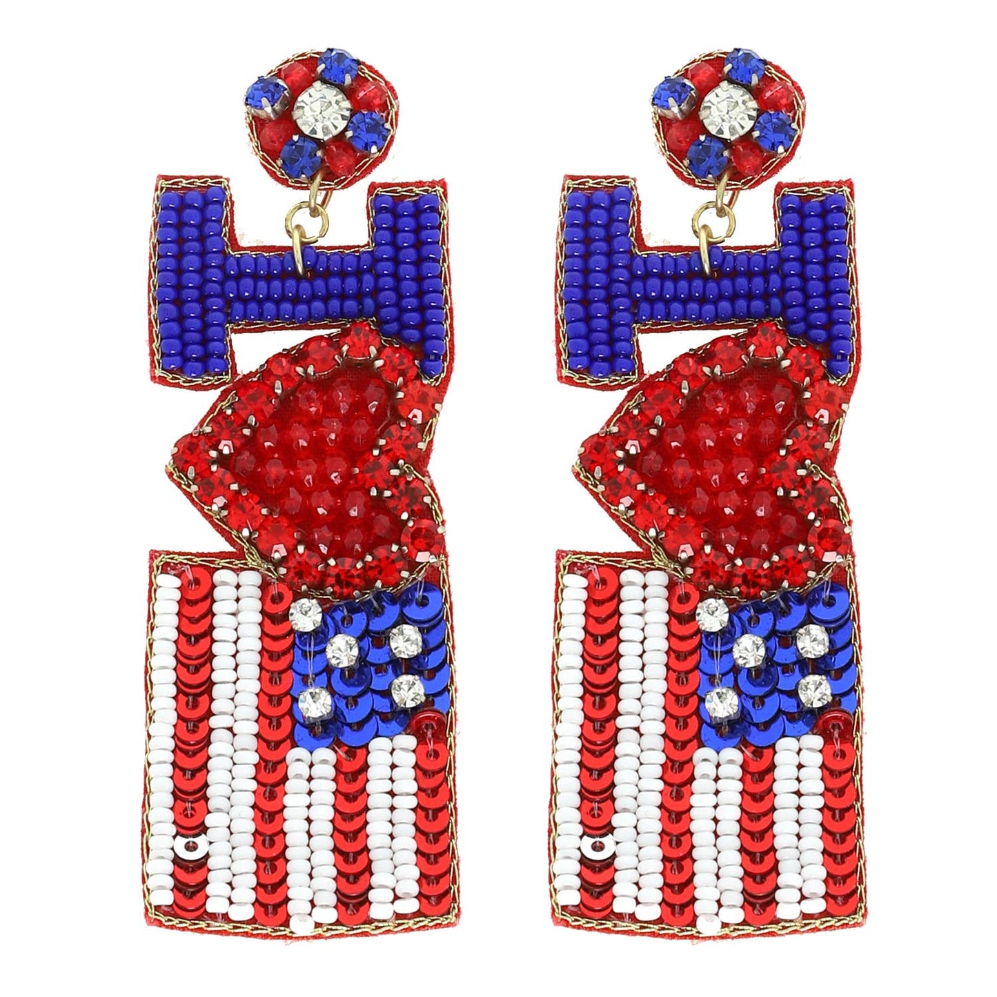SP Sophia Collection - I Love USA Patriotic Letter Beaded Earrings