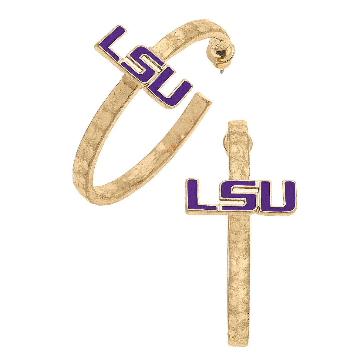 Canvas Style - LSU Tigers Enamel Logo Hoop Earrings in Purple