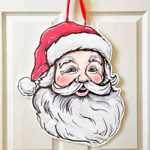 Vintage Jolly Santa Door Hanger -Christmas Holiday Door Sign