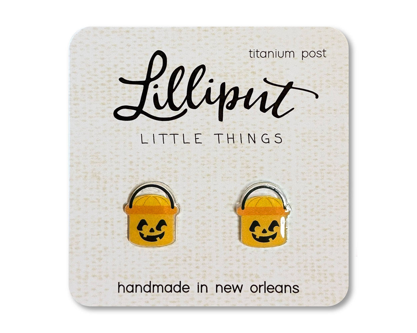 Lilliput Little Things - Retro Treat Bucket Earrings - Pumpkin // Halloween Earrings