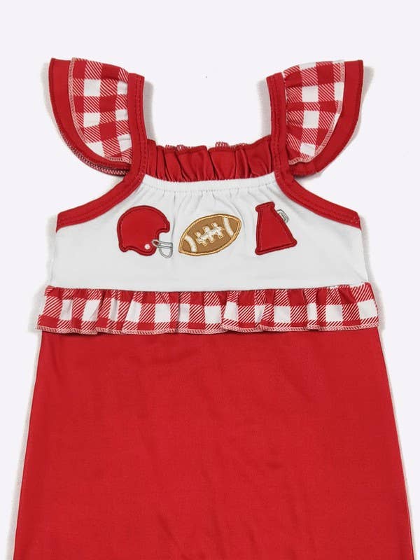 Clover Cottage - Team Spirit Baby Romper-Football Red embroidery