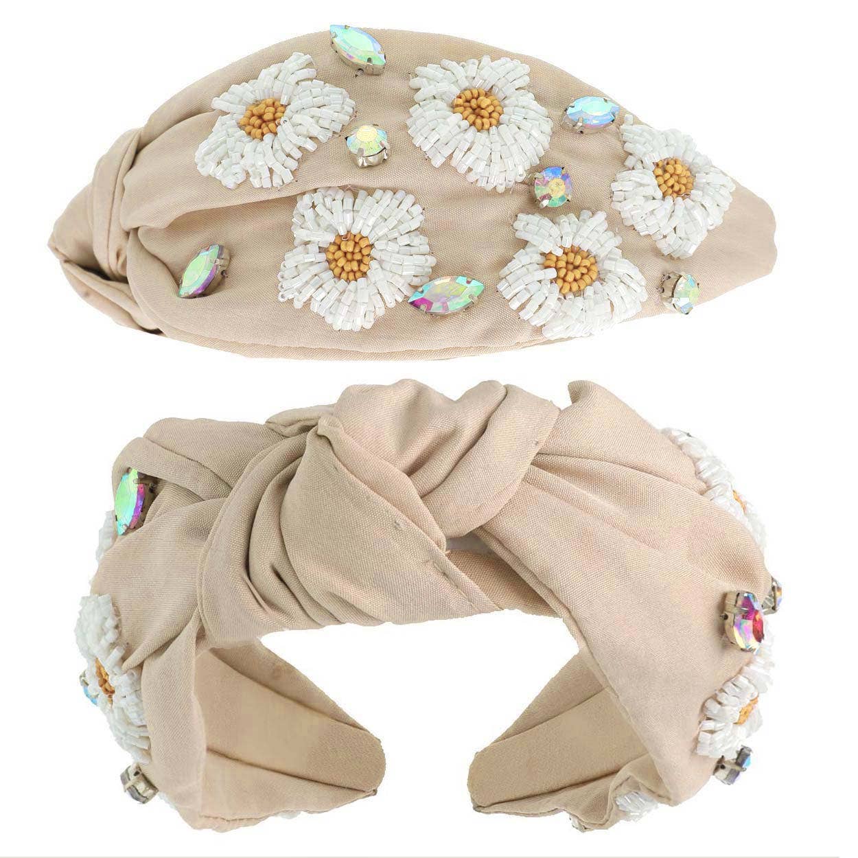 SP Sophia Collection - Floral Beaded Jeweled Top Knotted Headband