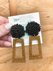 Black & Gold Bead Cluster Rectangle Earrings