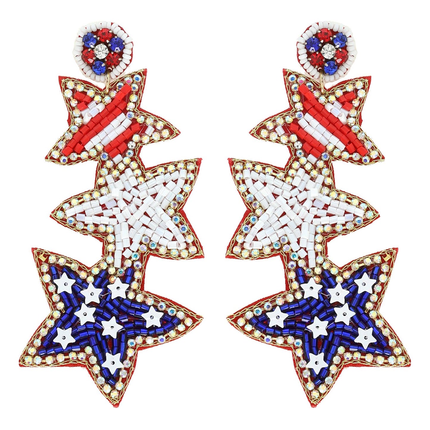 SP Sophia Collection - USA Flag Pattern Patriotic Star Shaped Earrings