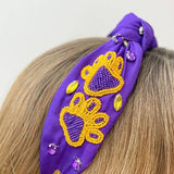 Paw Print Game Day Embellished Headband - Purple & Yellow LSU Tigers