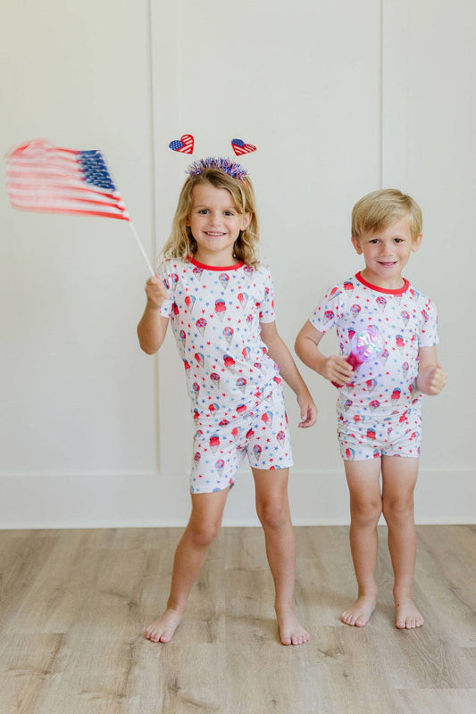 Sweet Bay Clothing - Red, White and Blue Snowcones Two Piece PJ Short Set