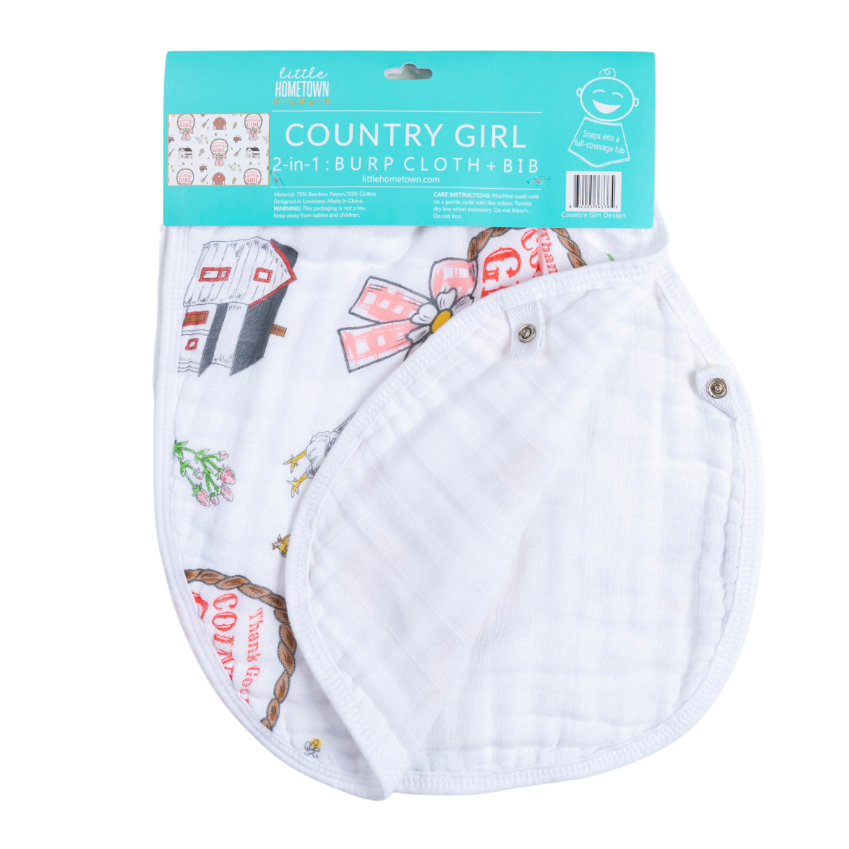 Little Hometown - Country Girl 2 in 1 Burp Cloth and Bib Combo