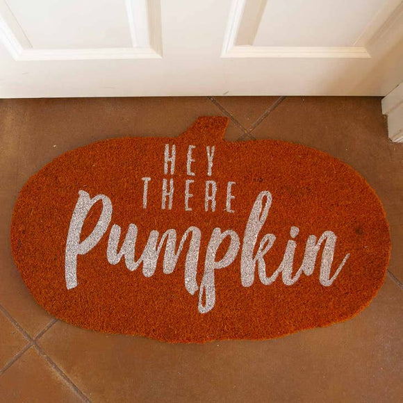 Hey There Pumpkin Coir Doormat Orange/White 30x18