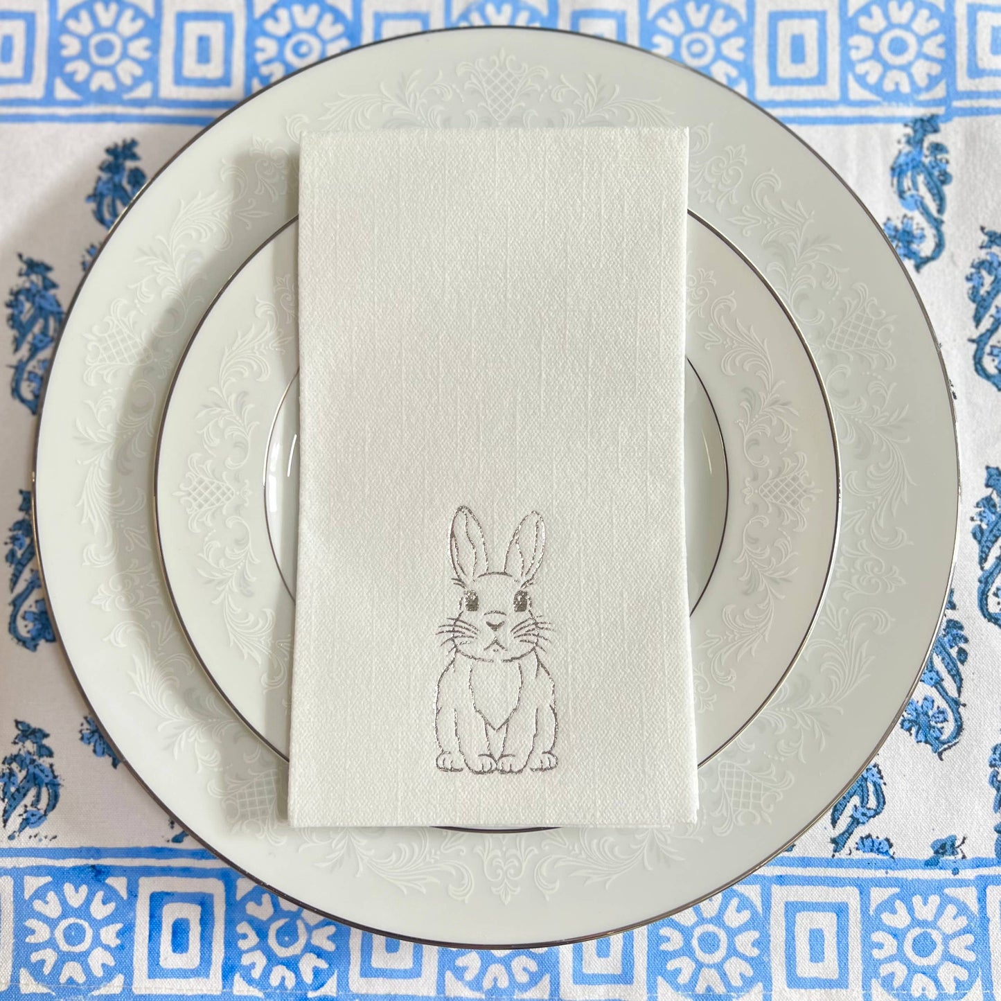 HapBee Paperie - Bunny Linun Guest Towels/Napkins - Silver