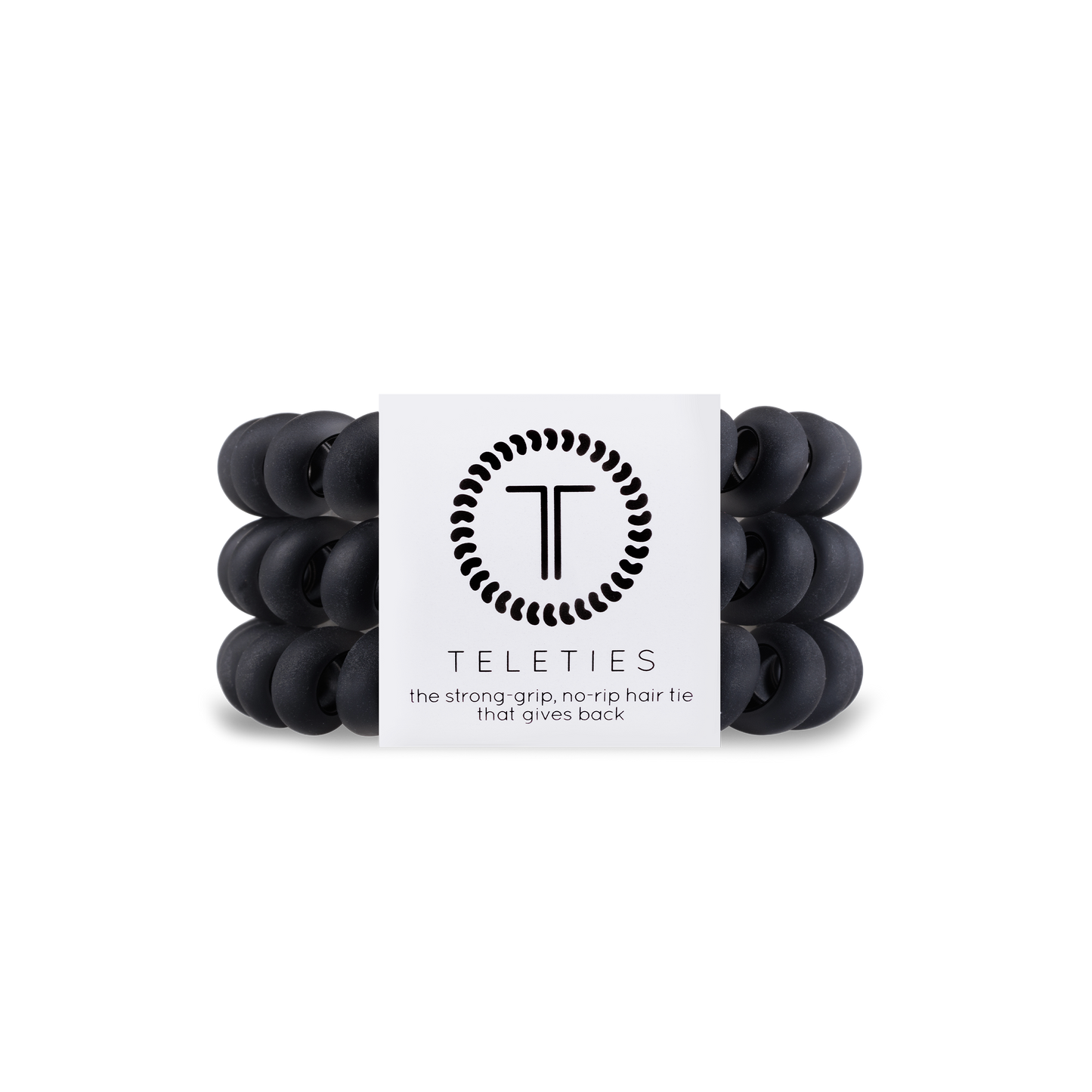 TELETIES - Matte Black - Large Spiral Hair Coils, Hair Ties, 3-pack