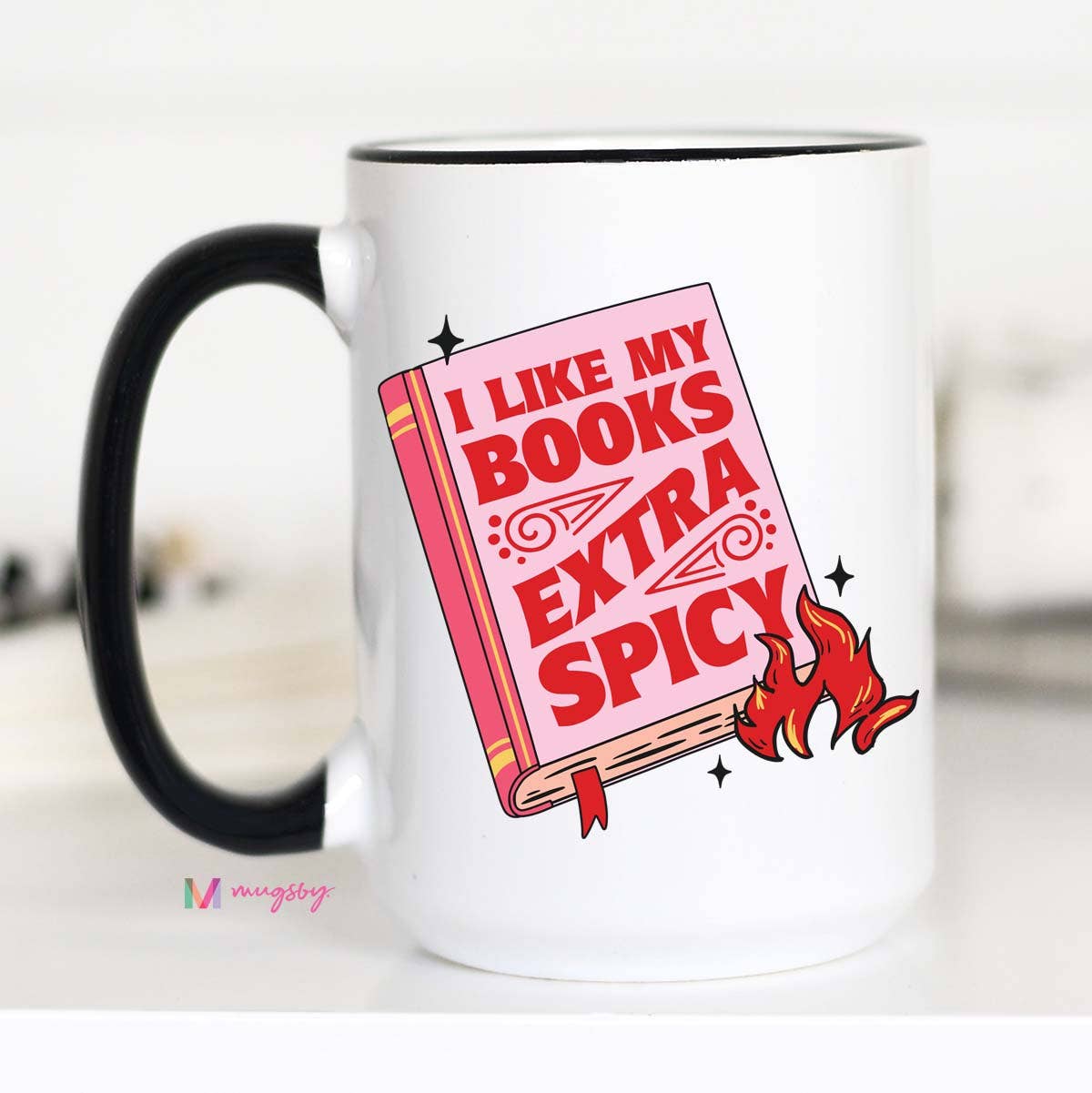 Mugsby - I Like my Books Extra Spicy Funny Coffee Mug, Book Store