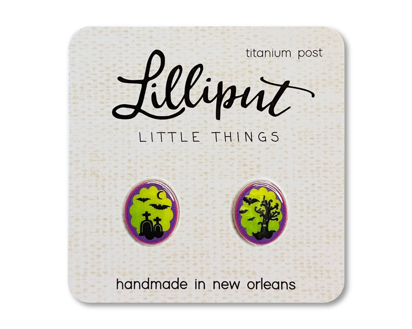 Lilliput Little Things - Graveyard Cameo Earrings // Halloween Earrings