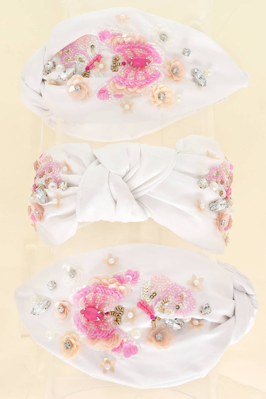 Sophia Collection - Butterfly Beaded Jeweled Top Knotted Headband