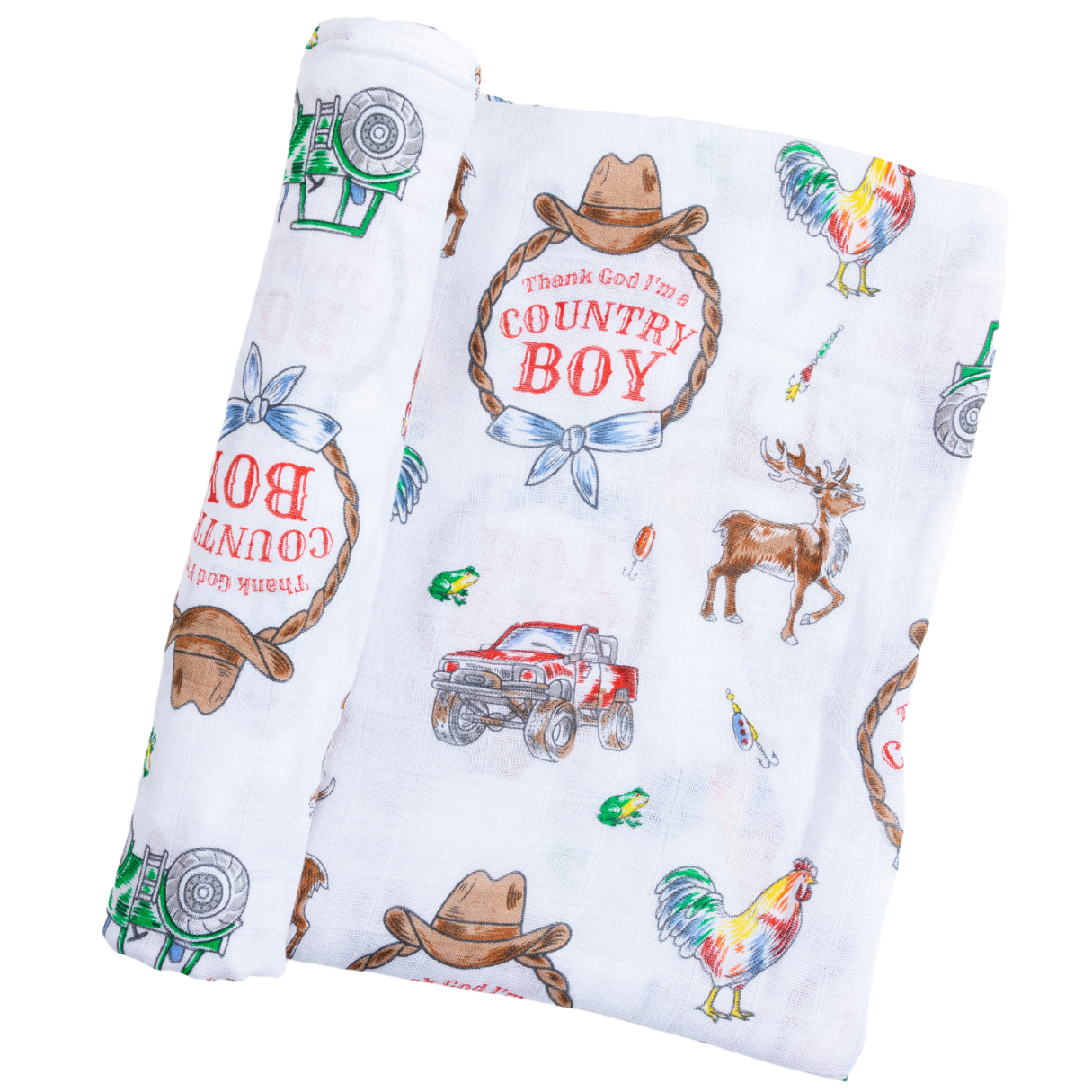 Little Hometown - Country Boy Muslin Swaddle Receiving Blanket