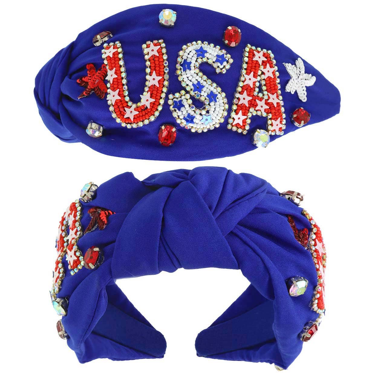 SP Sophia Collection - USA Patriotic Lettering Jeweled Beaded Headband