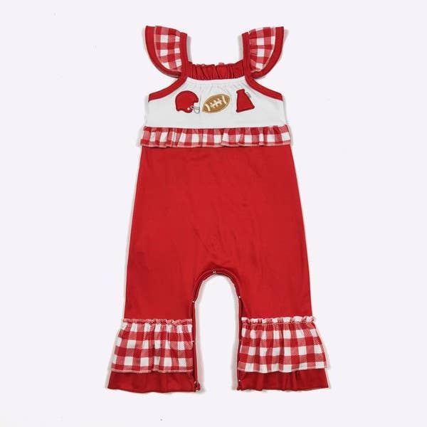 Clover Cottage - Team Spirit Baby Romper-Football Red embroidery