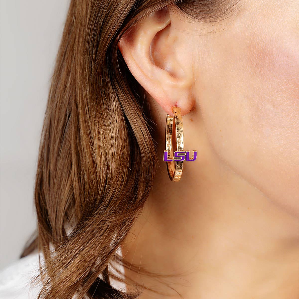 Canvas Style - LSU Tigers Enamel Logo Hoop Earrings in Purple