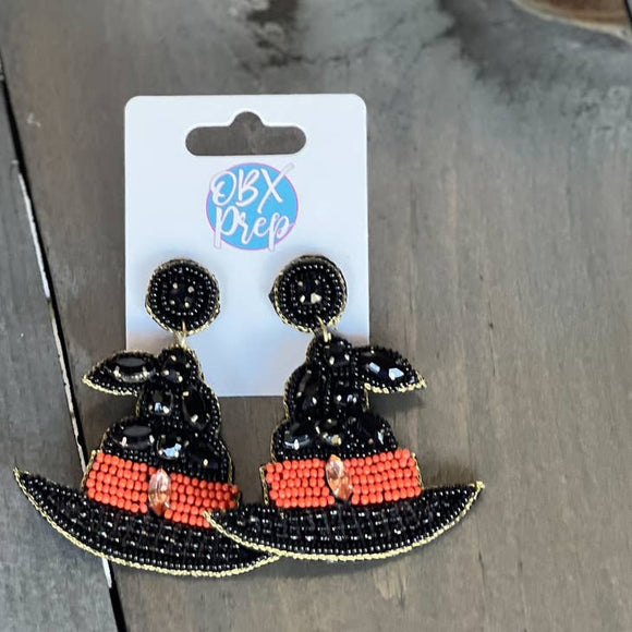 Witch Hat Multi-Stone and Seed Beaded Dangle Earrings