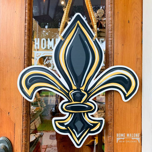 Home Malone- Black&Gold Saints Fleur De Lis Door Hanger New Orleans Door
