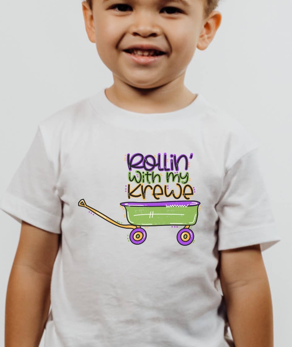 Painted Skies - Rollin With My Krewe Mardi Gras Wagon Toddler Tee