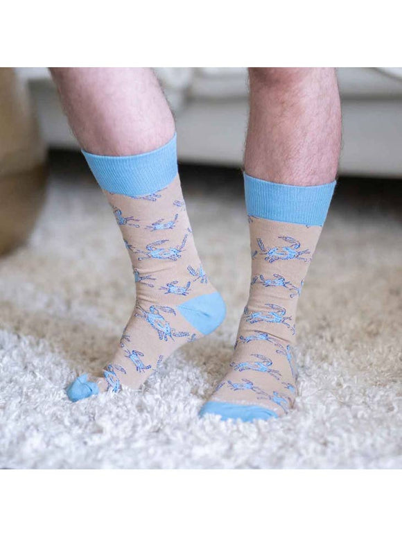 Men's Crab Socks Tan/Blue/ One Size
