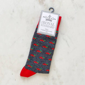 Men's Christmas Truck Socks Gray/Red One Size