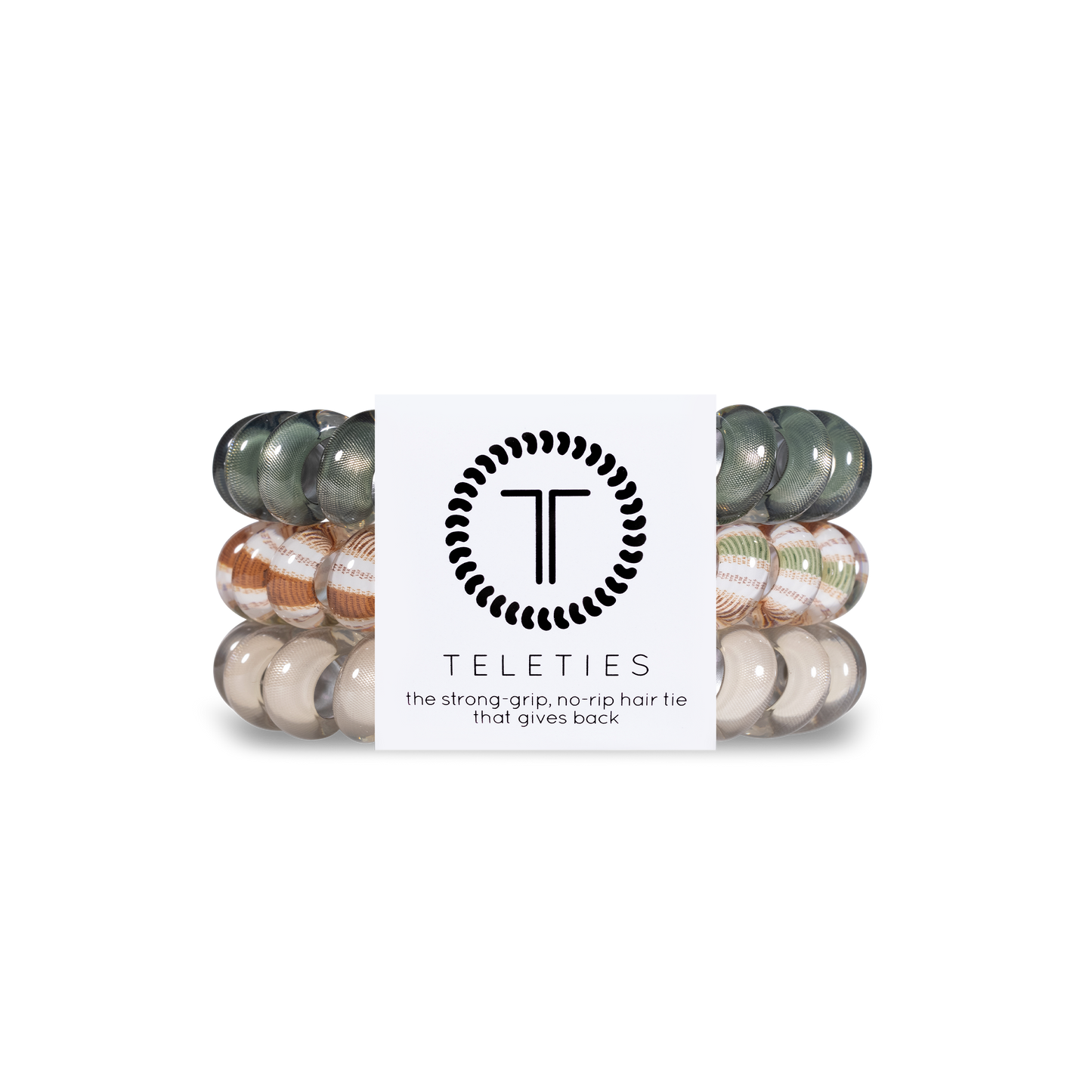 TELETIES - Eucalyptus - Large Spiral Hair Coils, Hair Ties, 3-pack