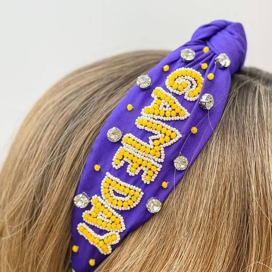 'Game Day' Embellished Headband - Purple & Yellow/Geaux Tigers/LSU Tigers