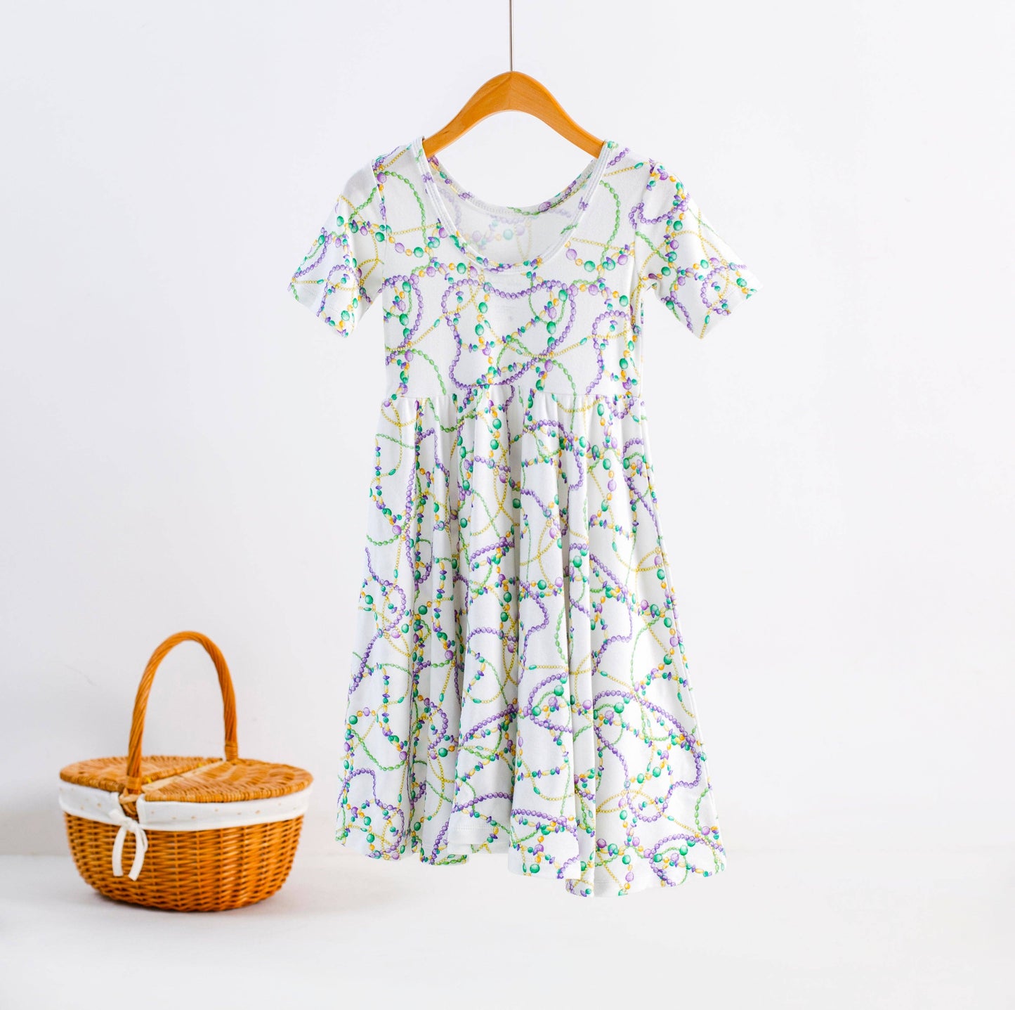 Nola Tawk - Just Here for the Beads Organic Cotton Mardi Gras Twirl Dress