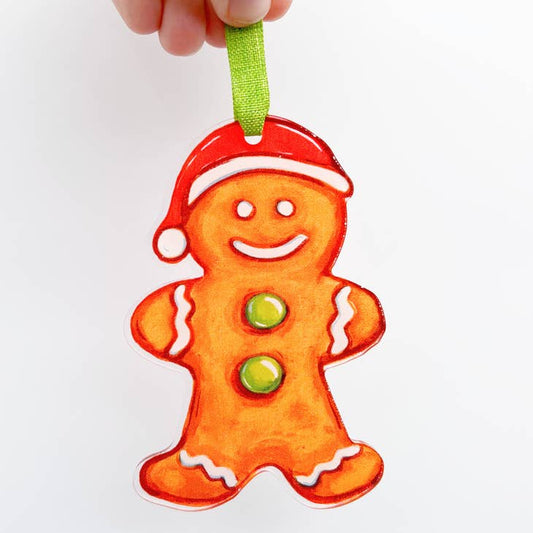 Gingerbread Man Acrylic Ornament Cute Christmas Santa Hat