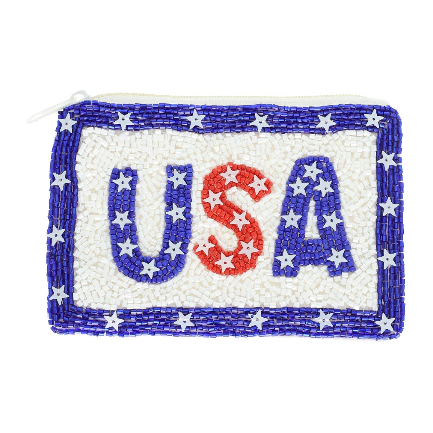 SP Sophia Collection - Patriotic America USA Letter Beaded Coin Bag