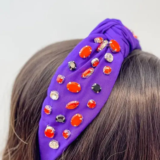 Halloween Rhinestone Top Knot Headband - Purple