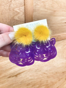 Tiger Head Earrings LSU Purple/Gold