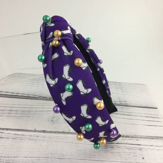SongLily - Mardi Gras marching boot knot headband with pearls