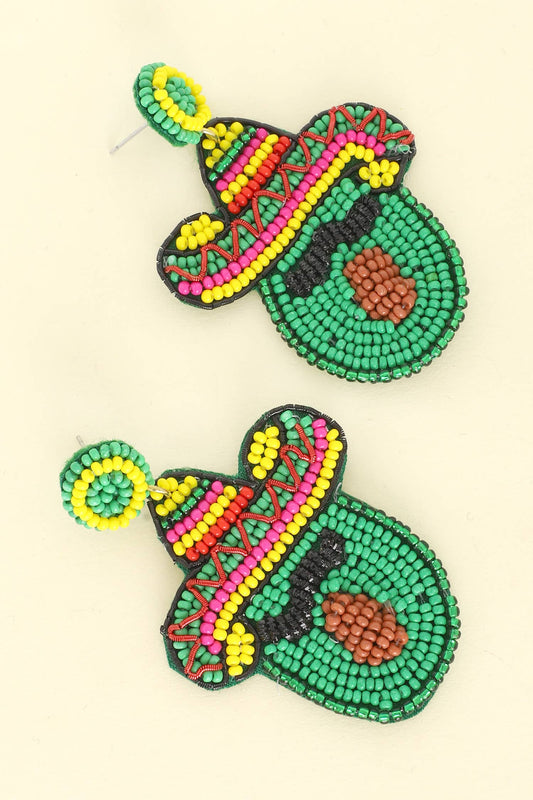 SP Sophia Collection - Sombrero Avocado Cinco De Mayo Beaded Earrings