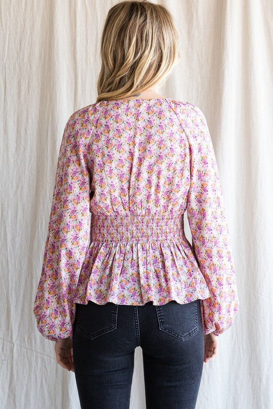 Floral Print Smocked Waist Top