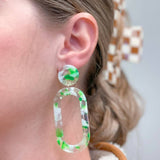 Marbled Acrylic Neon Oval Dangle Earrings