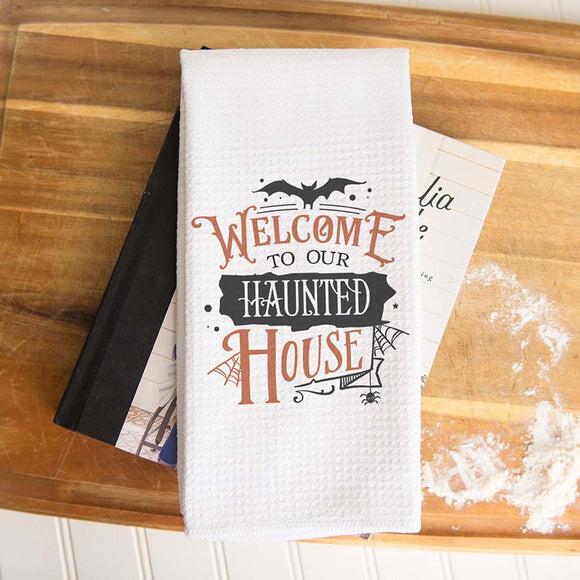 Welcome to Our Haunted House Kitchen Tea Towel