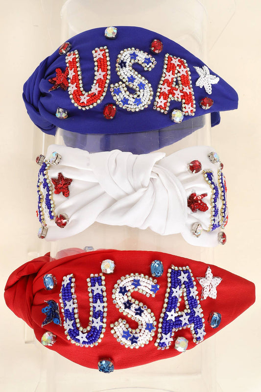 SP Sophia Collection - USA Patriotic Lettering Jeweled Beaded Headband