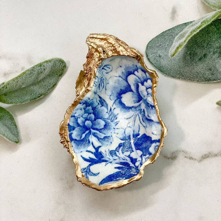 Blue Flowers Oyster Trinket Dish