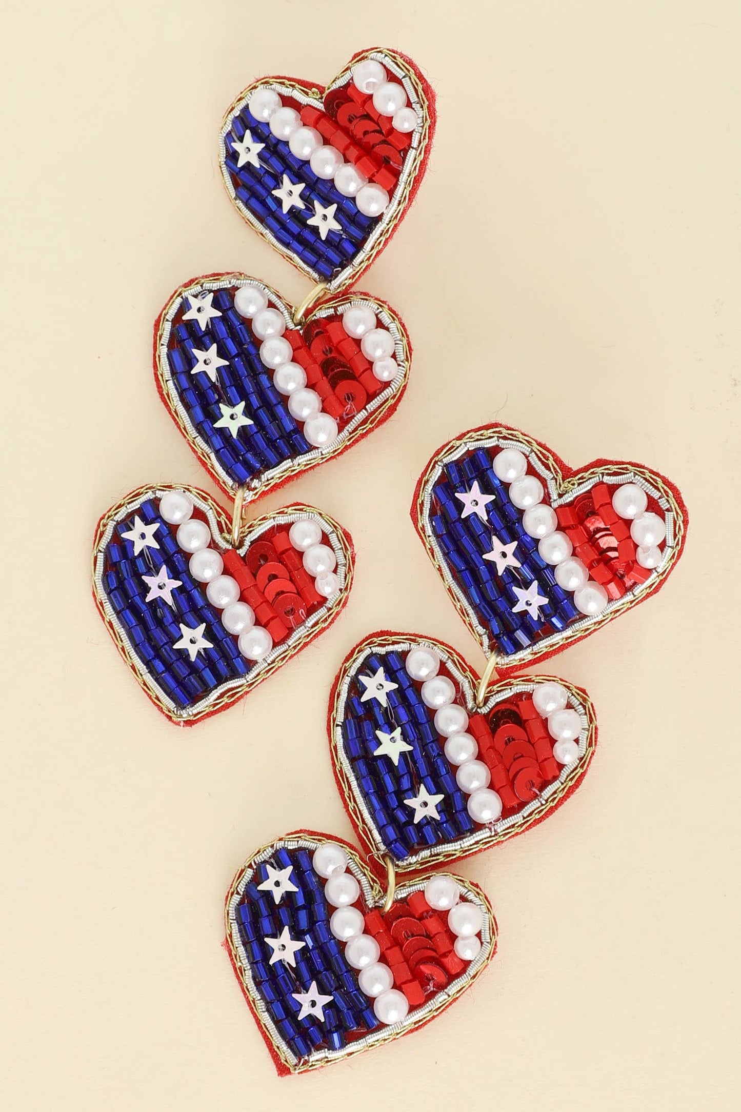 SP Sophia Collection - USA Flag Patriotic Heart Shaped Beaded Earrings