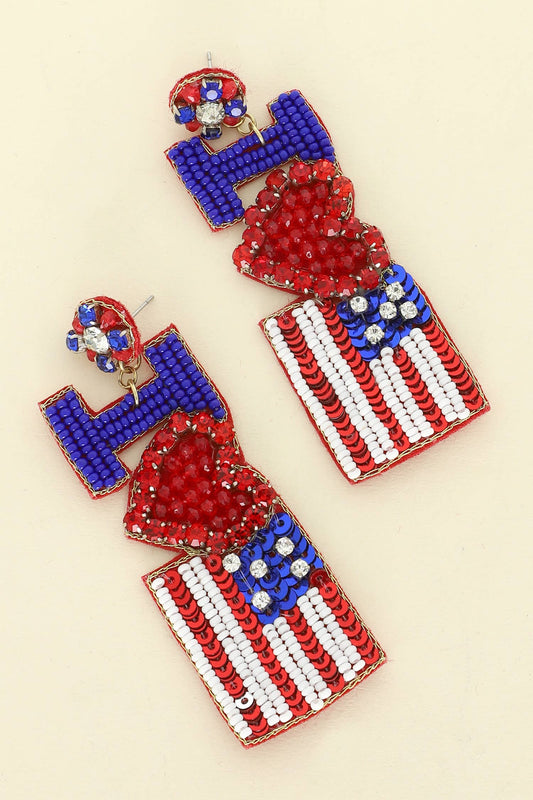SP Sophia Collection - I Love USA Patriotic Letter Beaded Earrings
