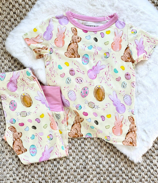 Sweet Bay Clothing - Easter Candy Yellow/Pink Pajama Pants Set