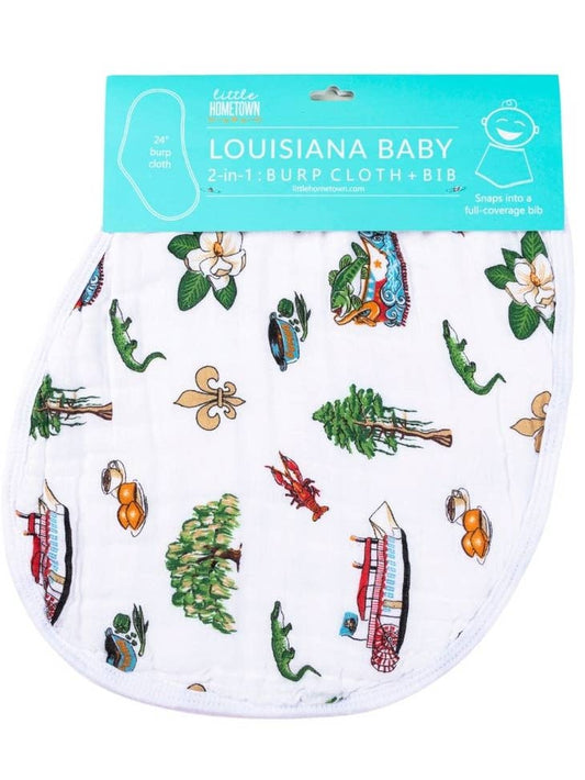 Little Hometown- 2-in-1 Burp Cloth and Bib: Louisiana (Unisex)