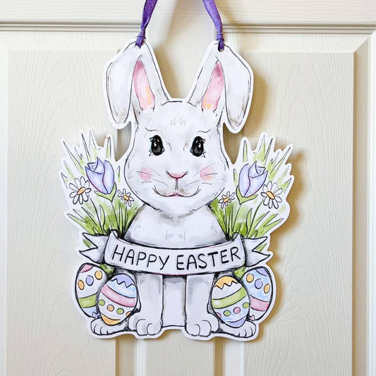 Happy Easter Bunny Door Hanger - Cute Spring Outdoor Decor