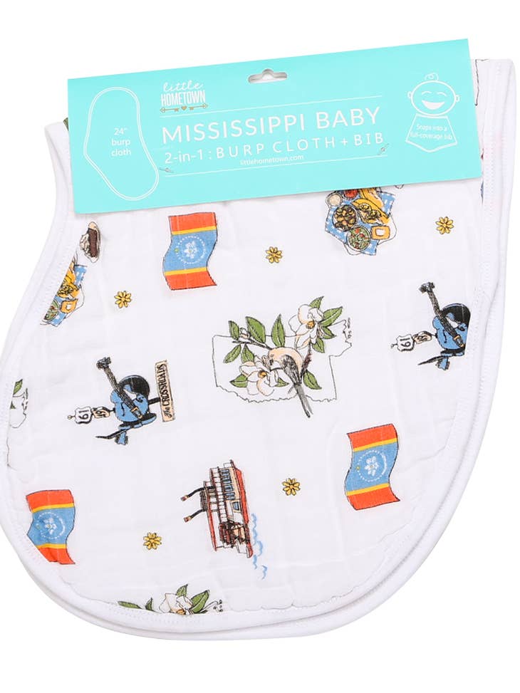 Little Hometown- 2-in-1 Burp Cloth and Bib: Mississippi