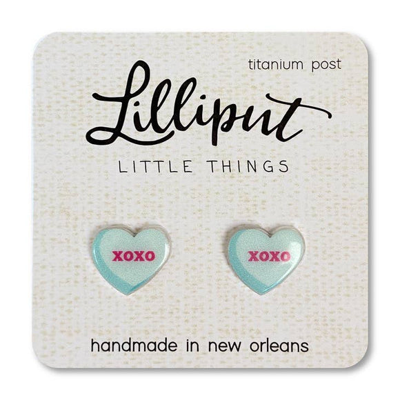 Blue XOXO Heart Earrings