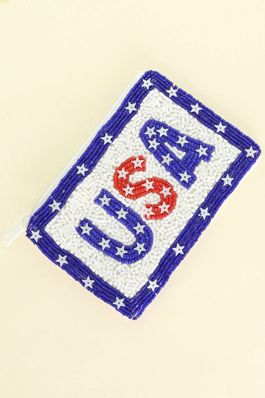 SP Sophia Collection - Patriotic America USA Letter Beaded Coin Bag
