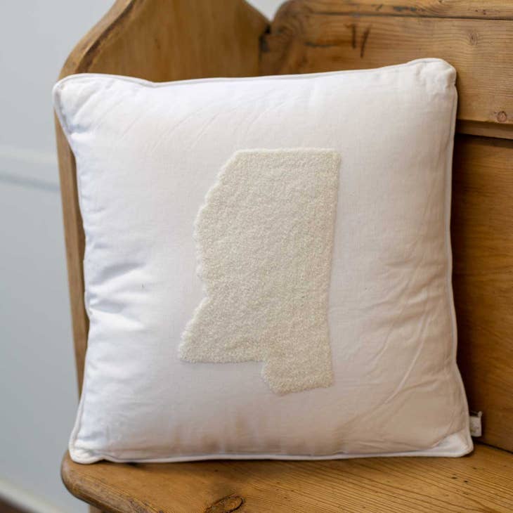 Mississippi Embroidered Pillow Soft White 16x16